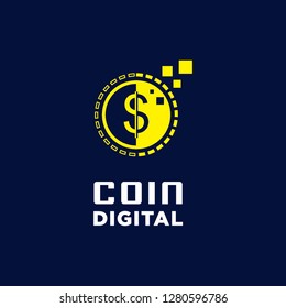 coin gold money finance with digital virtual data effect logo icon vector template