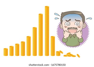 Coin graph crash image - Shocked man