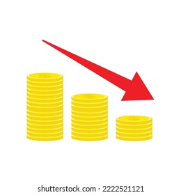 coin graph down arrow symbol financial crisis cost reduction concept design