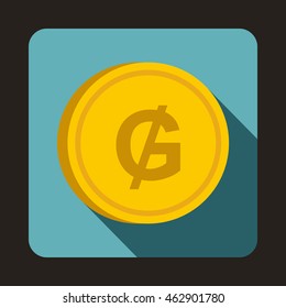 Coin Guarani icon in flat style with long shadow. Monetary currency symbol