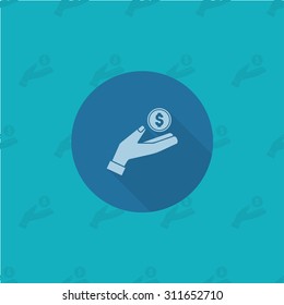 Coin in Hand. Business and Finance, Single Flat Icon. Simple and Minimalistic Style. Vector