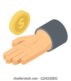 
Coin in  a hand, donation 
