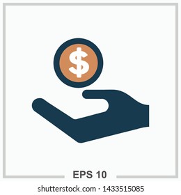 Coin in hand icon colored isolated vector illustration