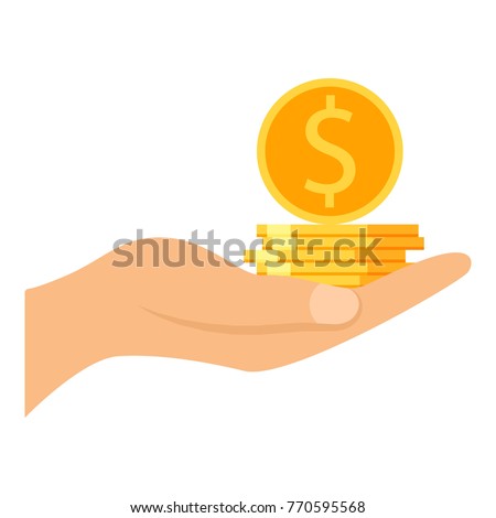Coin hand icon. Flat illustration of coin hand vector icon for web