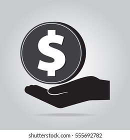 Coin in hand icon. Protection, safety concept