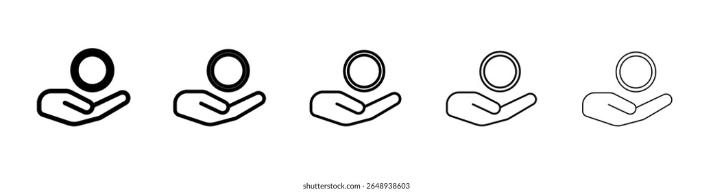 Moneda en el icono de la mano Signo de Vector aislado simple