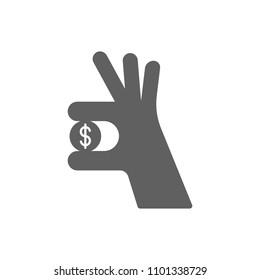 Coin in hand icon vector in trendy flat style isolated on white background