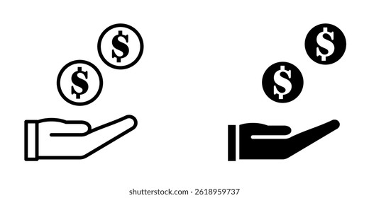 coin in hand icon whithe on background
