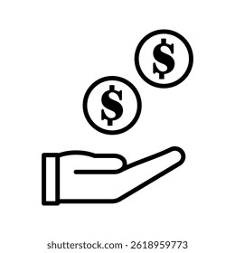 coin in hand icon whithe on background