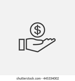 coin in hand line icon, outline vector illustration, linear pictogram isolated on white, funding sign