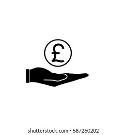 Coin in hand solid icon, finance and business, pound coin sign vector graphics, a filled pattern on a white background, eps 10.