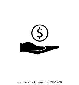 Coin in hand solid icon, finance and business, coin dollar vector graphics, a filled pattern on a white background, eps 10.