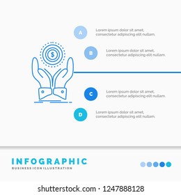 coin, hand, stack, dollar, income Infographics Template for Website and Presentation. Line Blue icon infographic style vector illustration