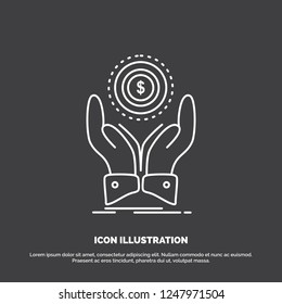coin, hand, stack, dollar, income Icon. Line vector symbol for UI and UX, website or mobile application