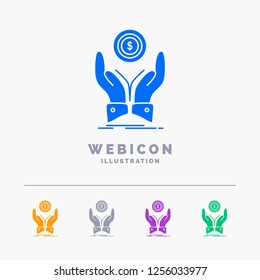coin, hand, stack, dollar, income 5 Color Glyph Web Icon Template isolated on white. Vector illustration