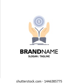 coin, hand, stack, dollar, income Flat Color Icon Vector