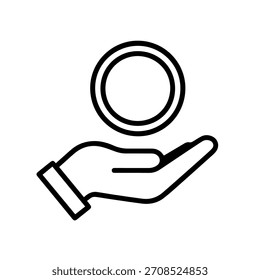 coin in hand vector line icon on a white background Vector line icon on a white background