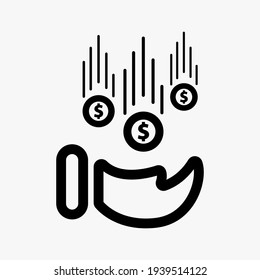 Coin with hand vector. Refund icon, money back rebate vector illustration. Color can be edited