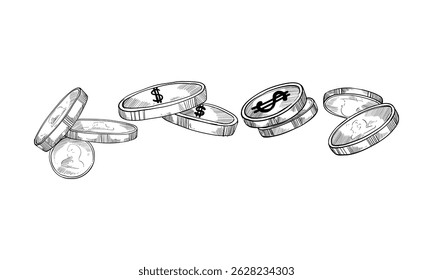 coin handdrawn engraving doodle collection