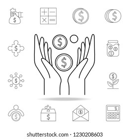coin hands icon. Outline set of banking icons. Premium quality graphic design icon. One of the collection icons for websites, web design, mobile app
