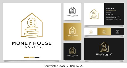Coin and Home Logo Template Design Vector. Money Savings Logo.  Money and house symbol or icon. Logo for Loan, Real Estate, Insurance, Buying, Selling House Logo.