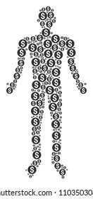 Coin human avatar. Vector coin icons are formed into person collage.