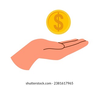 Coin and human hand. Finance object. Money concept.	