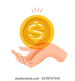 Coin and human hand. Finance object. Money concept.