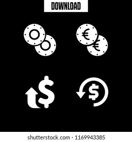 coin icon. 4 coin vector set. euro, money increase, money and casino chips icons for web and design about coin theme