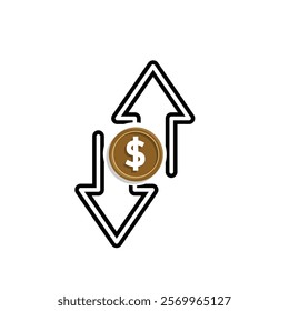 coin icon. cash back with dollar. money management vector, business and finance icon, indicating continuous movement. mixed design style