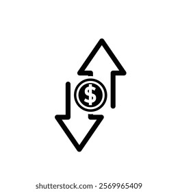 coin icon. cash back with dollar. money management vector, business and finance icon, indicating continuous movement. solid design style