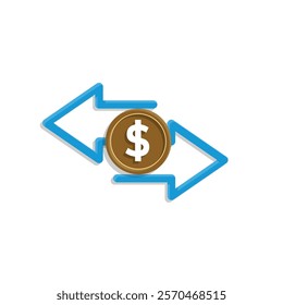 coin icon. cash back with dollar. money management vector, business and finance icon, indicating continuous movement. flat color design style