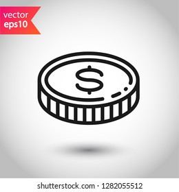 Coin icon. Casino coins icon. Casino chips icon. Money vector sign. Illustration of coin line icon. Linear flat symbol. EPS 10 isolated flat sign design.