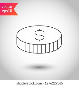 Coin icon. Casino coins icon. Money vector sign. Illustration of coin line icon. Linear flat symbol. Casino chips icon. EPS 10 isolated flat sign design.