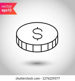 Coin icon. Casino coins icon. Money vector sign. Illustration of coin line icon. Linear flat symbol. Casino chips icon. EPS 10 isolated flat sign design.