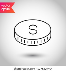 Coin icon. Casino coins icon. Money vector sign. Illustration of coin line icon. Linear flat symbol. Casino chips icon. EPS 10 isolated flat sign design.