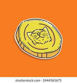 Coin icon cat. Cat with coin. Gold medal. Coin with the paw. Graphic user interface design element. Gold paw. Paw print. Imprint animal paw. Animal competition. Reward. Imprint animal. Quality mark. 