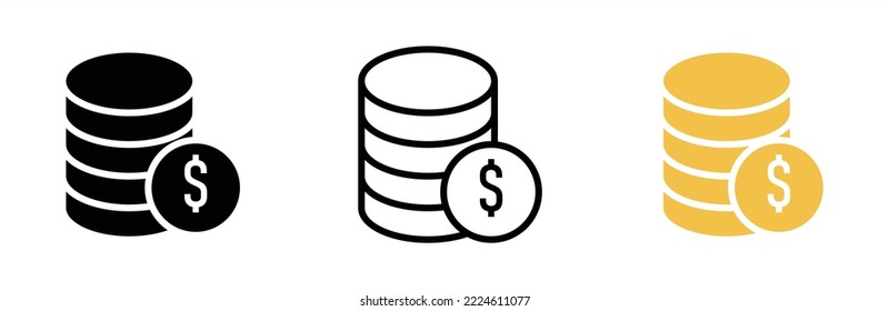 Coin icon. Coins stack icon. Money stacked coins icon. Coins symbol sign, vector illustration