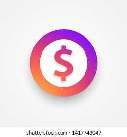 Coin icon colorful with shadow. Gradient color label. Sign payment, cash. Vector illustration. EPS 10