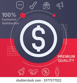 Coin icon. Customize your design with a navy and red colored background template