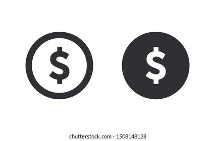 Coin icon. Dollar sign. Dollar symbol. Dollar coin. Bank payment symbol. Finance symbol. Currency symbol. American currency. American dollar. Cash icon. Currency exchange. Pay icon. Money icon. Coin