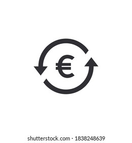 Coin icon. Euro coin. Money transfer. Bank payment symbol. Euro sign. Finance symbol. Currency symbol. Euro currency. Cash icon. Euro cent. Currency exchange. Back refund investment. European currency