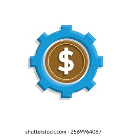 Coin icon. financial gear. money management vector, business and finance icon. flat color design style. for financial education, web, management