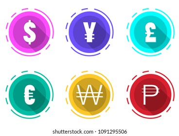 Coin Icon flat of currencies of different countries,Foreign Exchange,a coin with a dollar sign; coin with euro sign; coin with the pound sterling;