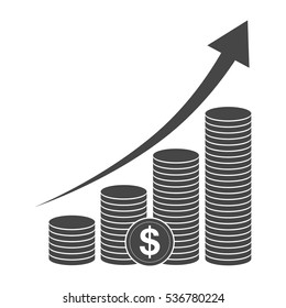Coin icon in flat design. Black dollar symbol. Income concept. Heap of cash dollar coin - vector illustration.