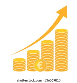 Coin icon in flat design. Gold euro symbol. Income concept. Heap of cash euro coin - vector illustration.