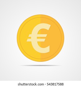 Coin icon in flat design. Gold euro symbol. Income concept. Cash euro coin - vector illustration.