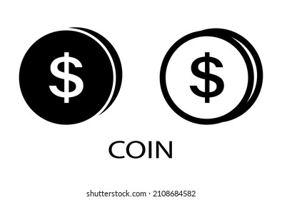 Coin icon in flat style. Black snd white dollar symbol isolated on white background. Money sign Simple payment icon in black Vector illustration for graphic design, Web, UI, mobile app
