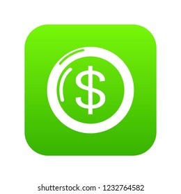 Coin icon green vector isolated on white background