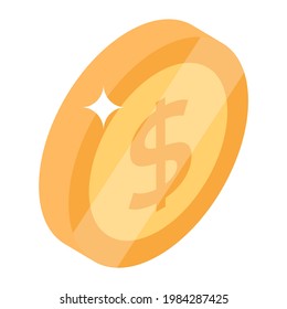 Coin icon in isometric design